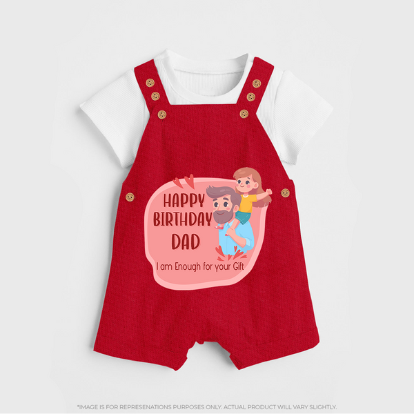 Dungaree Set with Happy Birthday Dad Print | Ideal Keepsake for New Dads - RED - 0 - 5 Months Old (Chest 18")