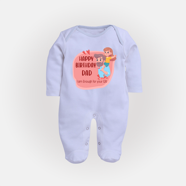Sleep Suit/Full Sleeve Romper with Happy Birthday Dad Print | Ideal Keepsake for New Dads - BABY BLUE - New Born (Chest 7.5")
