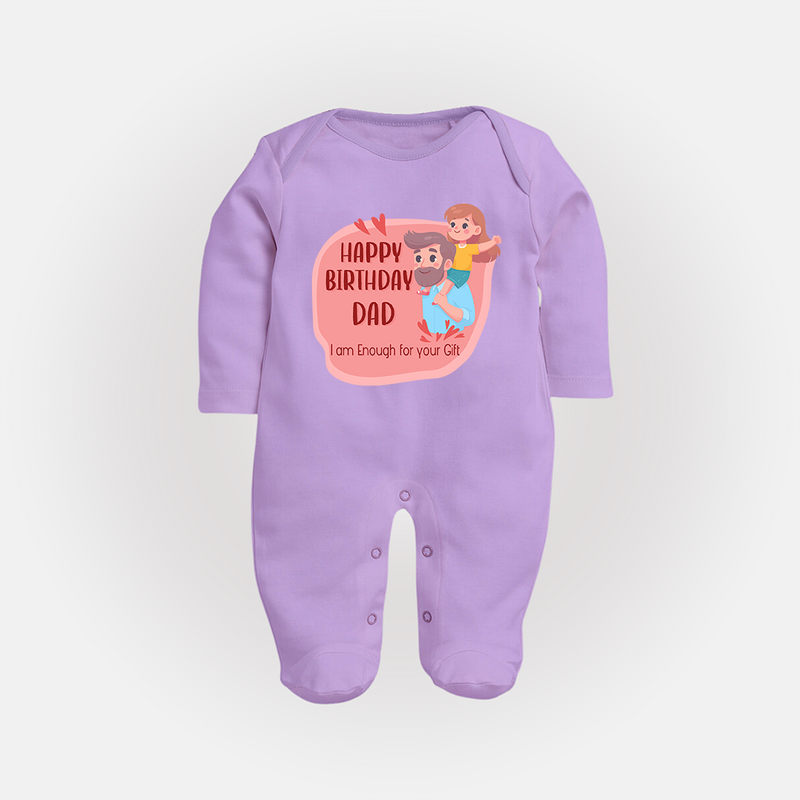Sleep Suit/Full Sleeve Romper with Happy Birthday Dad Print | Ideal Keepsake for New Dads - LILAC - New Born (Chest 7.5")