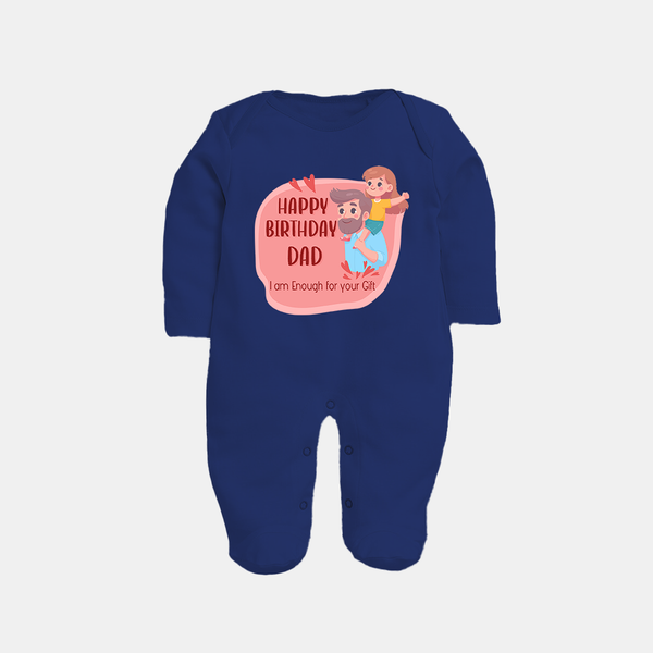 Sleep Suit/Full Sleeve Romper with Happy Birthday Dad Print | Ideal Keepsake for New Dads - NAVY BLUE - New Born (Chest 7.5")