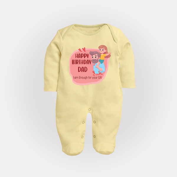 Sleep Suit/Full Sleeve Romper with Happy Birthday Dad Print | Ideal Keepsake for New Dads - PASTEL YELLOW - New Born (Chest 7.5")