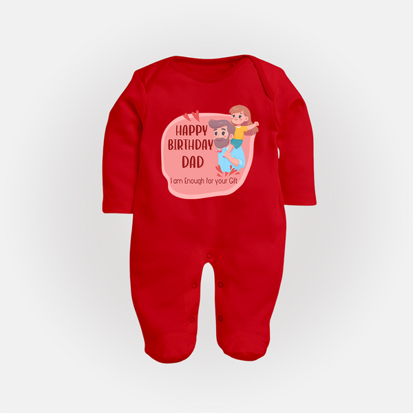Sleep Suit/Full Sleeve Romper with Happy Birthday Dad Print | Ideal Keepsake for New Dads - RED - New Born (Chest 7.5")