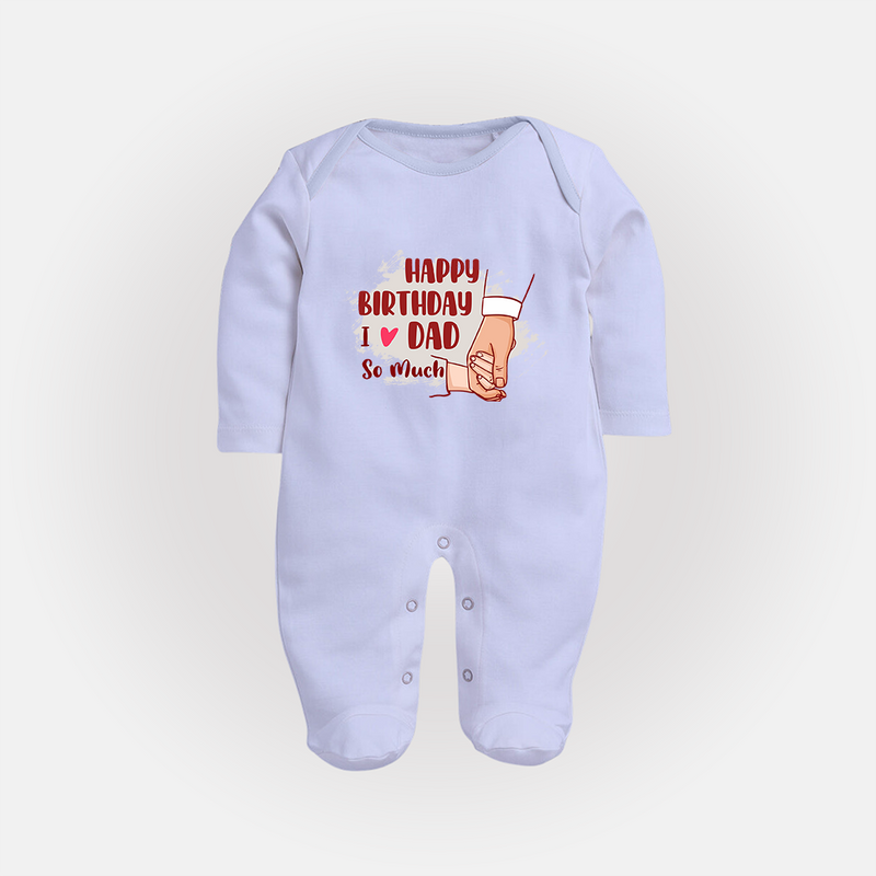 Baby's First Wish for Dad | Happy Birthday Sleep Suit/Full Sleeve Romper | Adorable Baby Jumpsuit/Bodysuit Outfit - BABY BLUE - New Born (Chest 7.5")