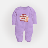 Baby's First Wish for Dad | Happy Birthday Sleep Suit/Full Sleeve Romper | Adorable Baby Jumpsuit/Bodysuit Outfit - LILAC - New Born (Chest 7.5")