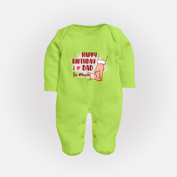 Baby's First Wish for Dad | Happy Birthday Sleep Suit/Full Sleeve Romper | Adorable Baby Jumpsuit/Bodysuit Outfit - LIME GREEN - New Born (Chest 7.5")