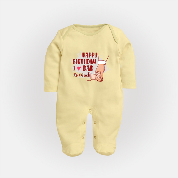 Baby's First Wish for Dad | Happy Birthday Sleep Suit/Full Sleeve Romper | Adorable Baby Jumpsuit/Bodysuit Outfit - PASTEL YELLOW - New Born (Chest 7.5")