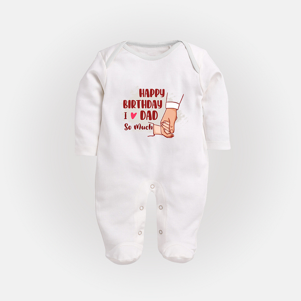 Baby's First Wish for Dad | Happy Birthday Sleep Suit/Full Sleeve Romper | Adorable Baby Jumpsuit/Bodysuit Outfit - WHITE - New Born (Chest 7.5")