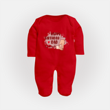 Baby's First Wish for Dad | Happy Birthday Sleep Suit/Full Sleeve Romper | Adorable Baby Jumpsuit/Bodysuit Outfit - RED - New Born (Chest 7.5")