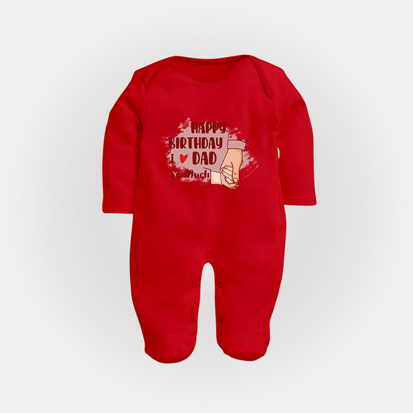 Baby's First Wish for Dad | Happy Birthday Sleep Suit/Full Sleeve Romper | Adorable Baby Jumpsuit/Bodysuit Outfit - RED - New Born (Chest 7.5")