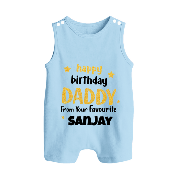 Baby's First Wish for Dad | Happy Birthday Romper/Sleeveless Romper | Name Print Available - BABY BLUE - 0 - 5 Months Old (Chest 18")