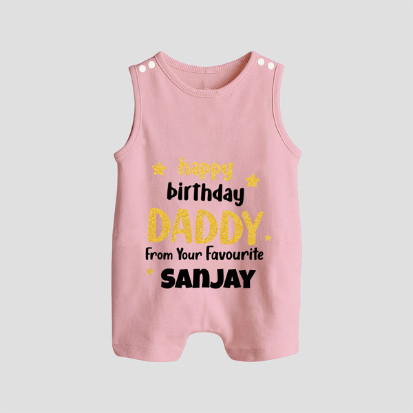 Baby's First Wish for Dad | Happy Birthday Romper/Sleeveless Romper | Name Print Available - BABY PINK - 0 - 5 Months Old (Chest 18")