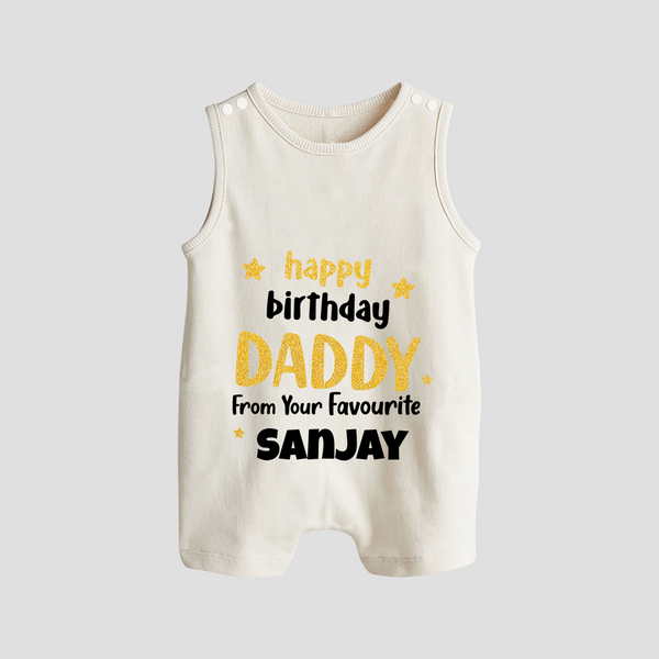 Baby's First Wish for Dad | Happy Birthday Romper/Sleeveless Romper | Name Print Available - WHITE - 0 - 5 Months Old (Chest 18")