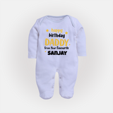 Baby's First Wish for Dad | Happy Birthday Sleep Suit/Full Sleeve Romper | Name Print Available - BABY BLUE - New Born (Chest 7.5")