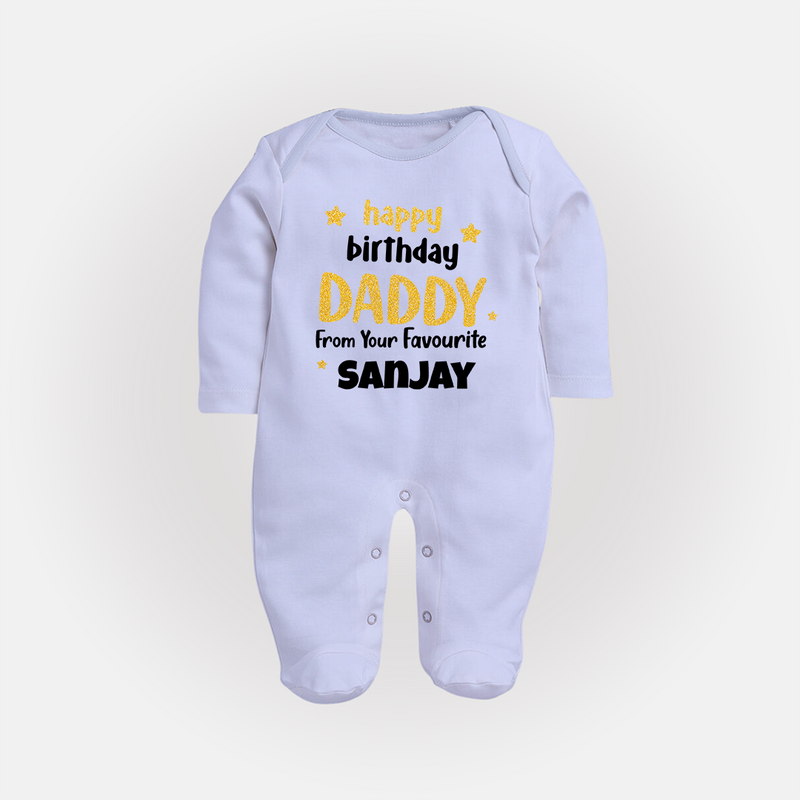 Baby's First Wish for Dad | Happy Birthday Sleep Suit/Full Sleeve Romper | Name Print Available - BABY BLUE - New Born (Chest 7.5")