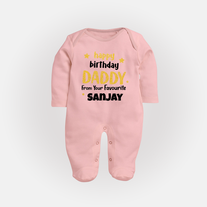 Baby's First Wish for Dad | Happy Birthday Sleep Suit/Full Sleeve Romper | Name Print Available - BABY PINK - New Born (Chest 7.5")
