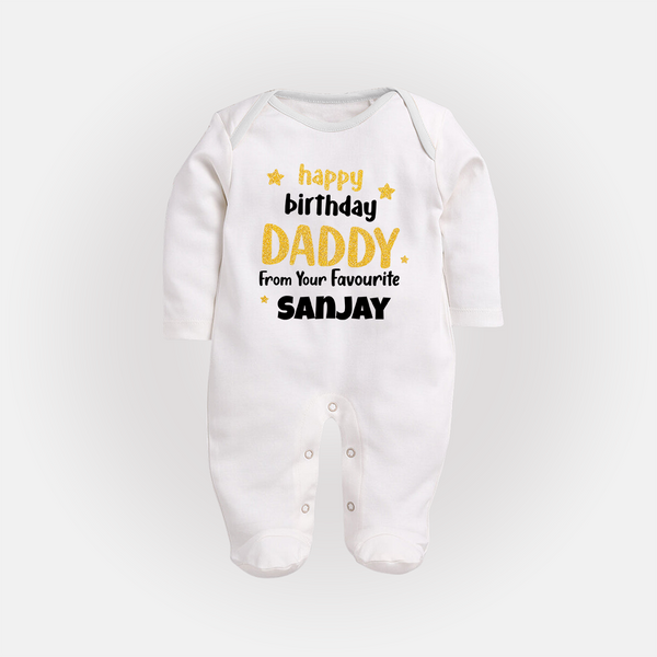 Baby's First Wish for Dad | Happy Birthday Sleep Suit/Full Sleeve Romper | Name Print Available - WHITE - New Born (Chest 7.5")