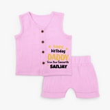 BabyÕs First Wish for Dad | Happy Birthday Jabla Set | Name Print Available - BABY PINK - 0 - 3 Months Old (Chest 9.8")