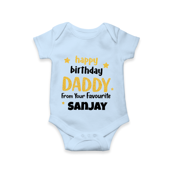 BabyÕs First Wish for Dad | Happy Birthday Romper/Onesie | Name Print Available - BABY BLUE - 0 - 3 Months Old (Chest 16")