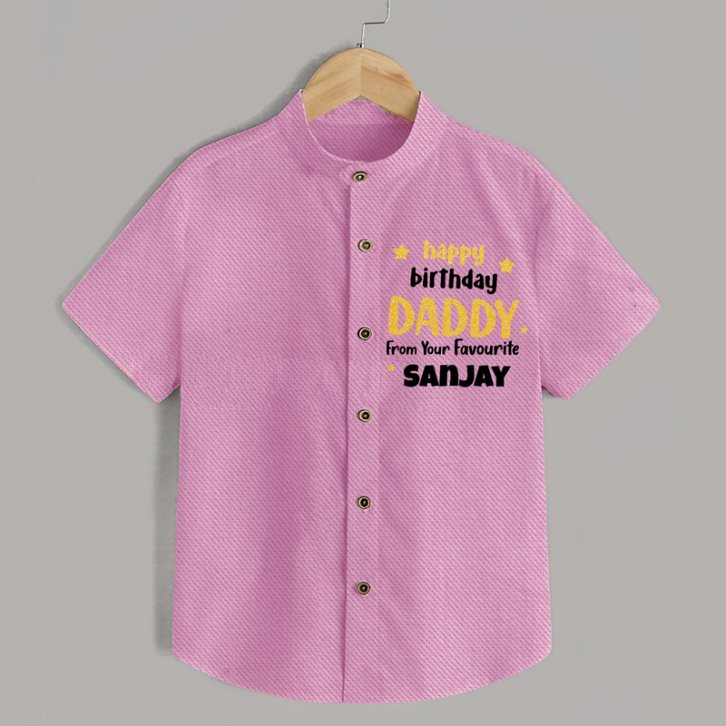 Baby's First Wish for Dad | Happy Birthday Shirt | Name Print Available - BABY PINK - 0 - 6 Months Old (Chest 23")