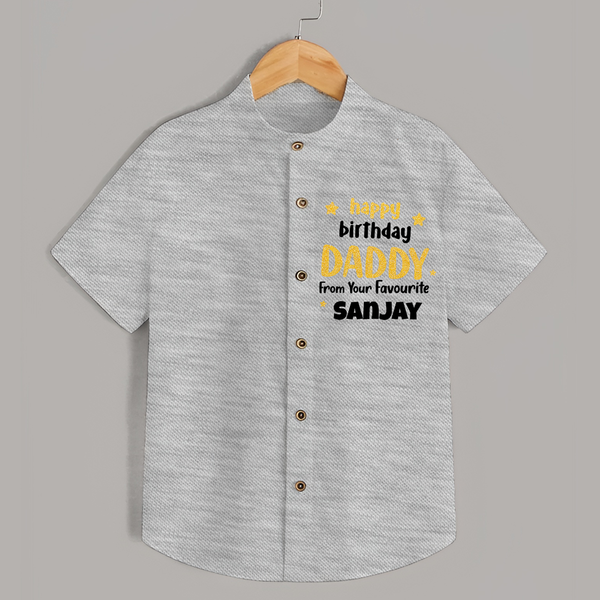 Baby's First Wish for Dad | Happy Birthday Shirt | Name Print Available - GREY - 0 - 6 Months Old (Chest 23")