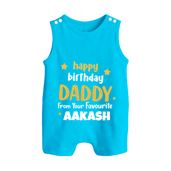 Baby's First Wish for Dad | Happy Birthday Romper/Sleeveless Romper | Name Print Available - SKY BLUE - 0 - 5 Months Old (Chest 18")