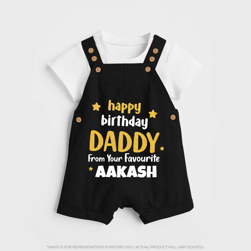 Baby's First Wish for Dad | Happy Birthday Dungaree Set | Name Print Available - BLACK - 0 - 5 Months Old (Chest 18")