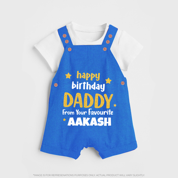 Baby's First Wish for Dad | Happy Birthday Dungaree Set | Name Print Available - COBALT BLUE - 0 - 5 Months Old (Chest 18")