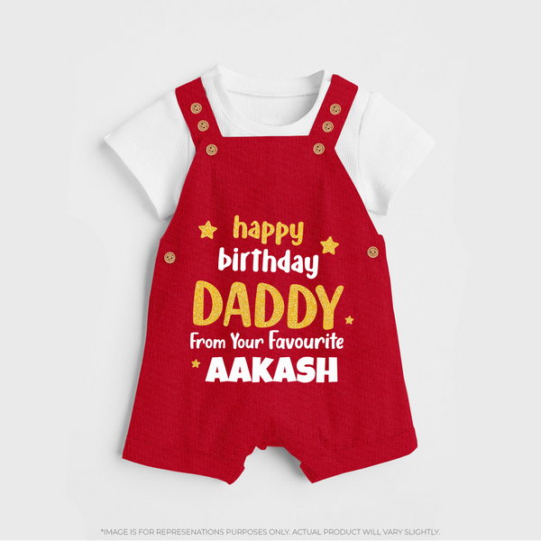 Baby's First Wish for Dad | Happy Birthday Dungaree Set | Name Print Available - RED - 0 - 5 Months Old (Chest 18")