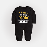 Baby's First Wish for Dad | Happy Birthday Sleep Suit/Full Sleeve Romper | Name Print Available - BLACK - New Born (Chest 7.5")