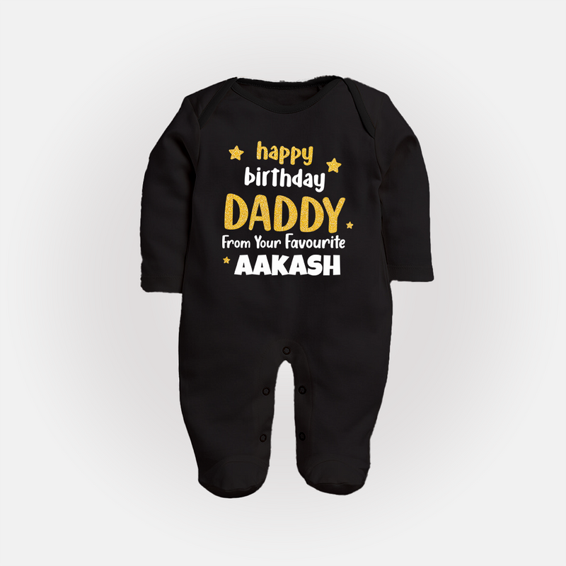 Baby's First Wish for Dad | Happy Birthday Sleep Suit/Full Sleeve Romper | Name Print Available - BLACK - New Born (Chest 7.5")