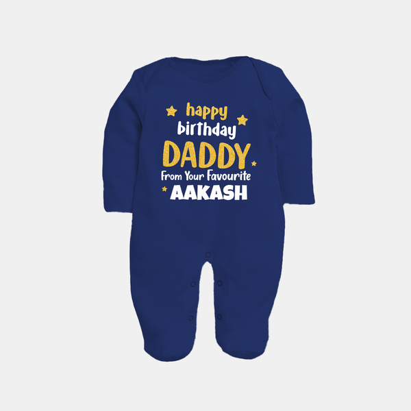 Baby's First Wish for Dad | Happy Birthday Sleep Suit/Full Sleeve Romper | Name Print Available - NAVY BLUE - New Born (Chest 7.5")