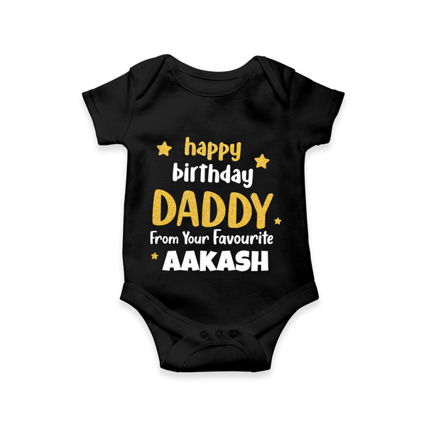 Baby's First Wish for Dad | Happy Birthday Romper/Onesie | Name Print Available - BLACK - 0 - 3 Months Old (Chest 16")