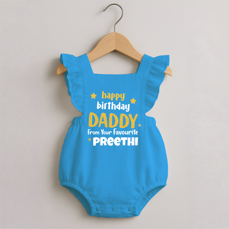 Baby's First Wish for Dad | Happy Birthday Romper Frock | Name Print Available - SKY BLUE - 0 - 3 Months Old (Chest 19")