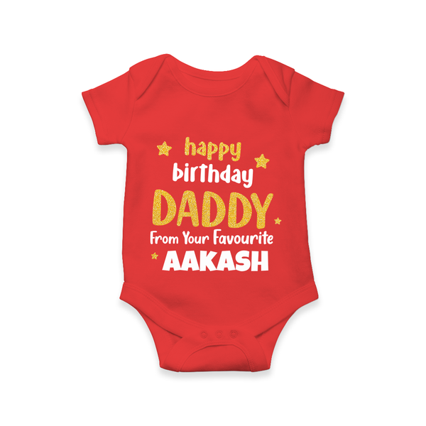 Baby's First Wish for Dad | Happy Birthday Romper/Onesie | Name Print Available - RED - 0 - 3 Months Old (Chest 16")