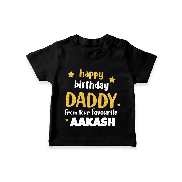 Baby's First Wish for Dad | Happy Birthday T-Shirt | Name Print Available - BLACK - 0-5 Months Old (Chest 17")