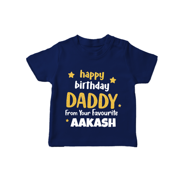 Baby's First Wish for Dad | Happy Birthday T-Shirt | Name Print Available - NAVY BLUE - 0-5 Months Old (Chest 17")