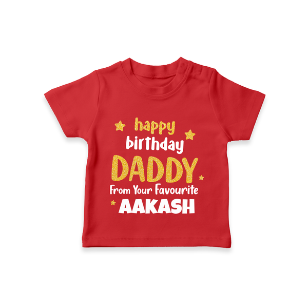 Baby's First Wish for Dad | Happy Birthday T-Shirt | Name Print Available - RED - 0-5 Months Old (Chest 17")
