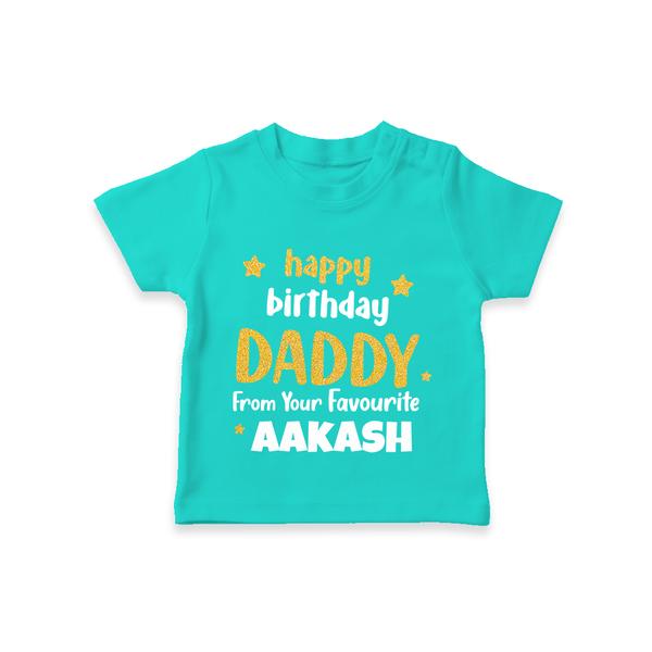 Baby's First Wish for Dad | Happy Birthday T-Shirt | Name Print Available - TEAL - 0-5 Months Old (Chest 17")