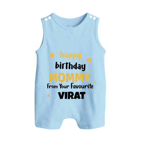 Baby's First Wish for Mom | Happy Birthday Playsuit/Romper Suit Romper | Name Print Available - BABY BLUE - 0 - 5 Months Old (Chest 18")