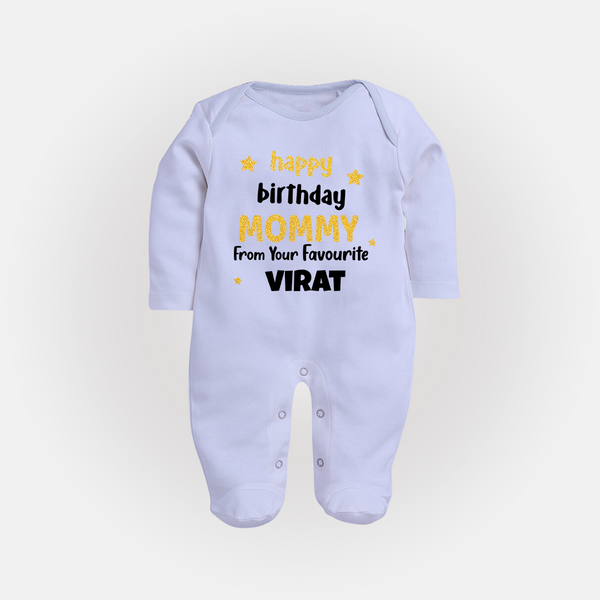 Baby's First Wish for Mom | Happy Birthday Sleep Suit/Full Sleeve Romper | Name Print Available - BABY BLUE - New Born (Chest 7.5")