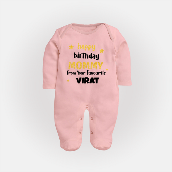 Baby's First Wish for Mom | Happy Birthday Sleep Suit/Full Sleeve Romper | Name Print Available - BABY PINK - New Born (Chest 7.5")