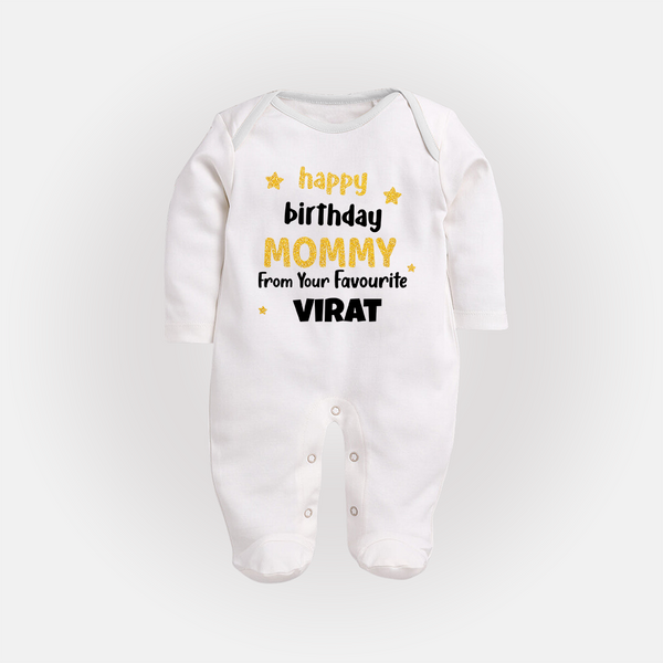 Baby's First Wish for Mom | Happy Birthday Sleep Suit/Full Sleeve Romper | Name Print Available - WHITE - New Born (Chest 7.5")