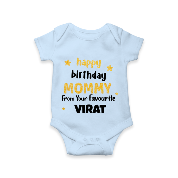 Baby's First Wish for Mom | Happy Birthday Bodysuit/Onesie | Name Print Available - BABY BLUE - 0 - 3 Months Old (Chest 16")