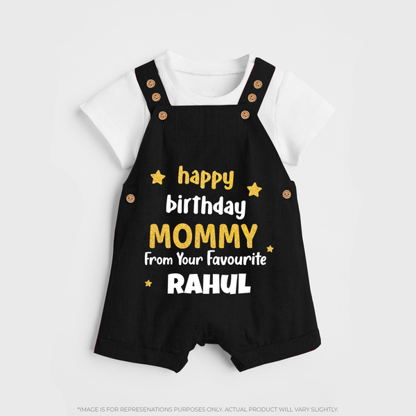 Baby's First Wish for Mom | Happy Birthday Dungaree Set | Name Print Available - BLACK - 0 - 5 Months Old (Chest 18")