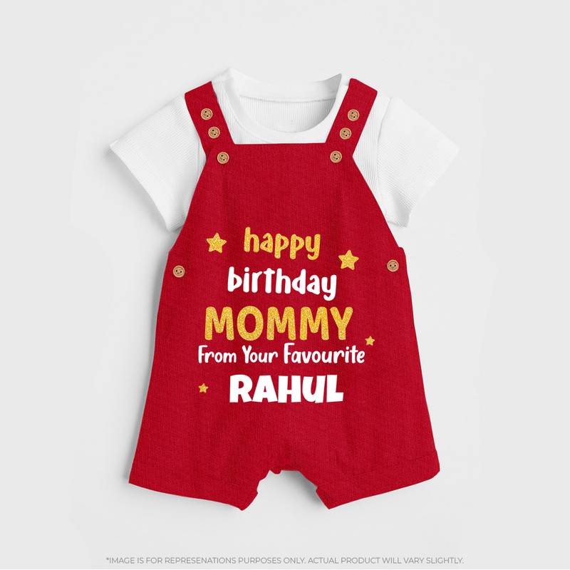 Baby's First Wish for Mom | Happy Birthday Dungaree Set | Name Print Available - RED - 0 - 5 Months Old (Chest 18")