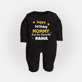 Baby's First Wish for Mom | Happy Birthday Sleep Suit/Full Sleeve Romper | Name Print Available - BLACK - New Born (Chest 7.5")