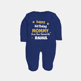 Baby's First Wish for Mom | Happy Birthday Sleep Suit/Full Sleeve Romper | Name Print Available - NAVY BLUE - New Born (Chest 7.5")