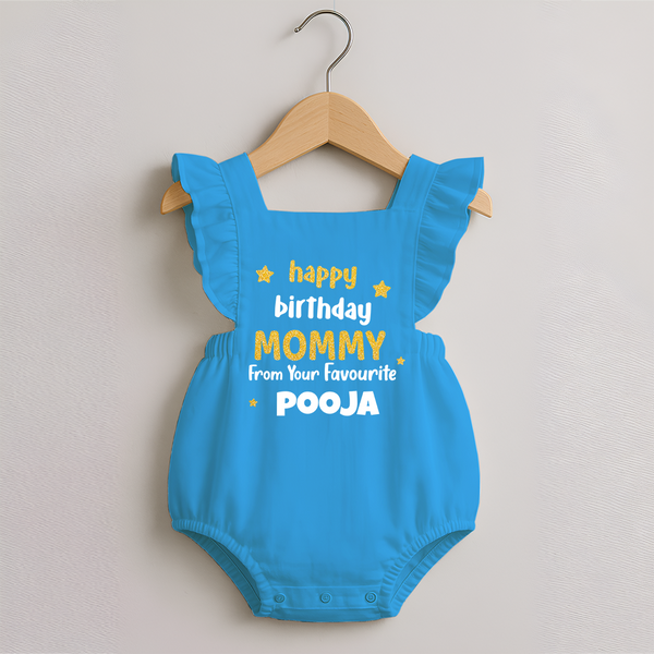 Baby's First Wish for Mom | Happy Birthday Romper Frock | Name Print Available - SKY BLUE - 0 - 3 Months Old (Chest 19")