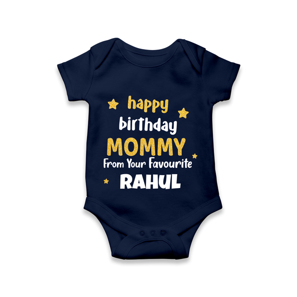 Baby's First Wish for Mom | Happy Birthday Bodysuit/Onesie | Name Print Available - NAVY BLUE - 0 - 3 Months Old (Chest 16")