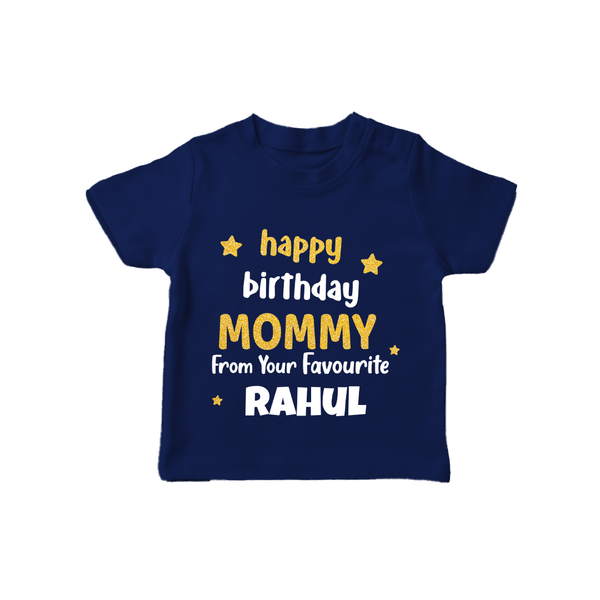 Baby's First Wish for Mom | Happy Birthday T-Shirt | Name Print Available - NAVY BLUE - 0-5 Months Old (Chest 17")